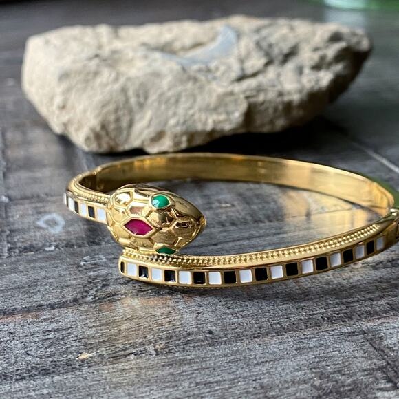 NEW Black and White Striped Serpent Bangle Bracelet - Picture 8 of 16